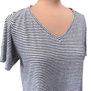Eileen Fisher Linen Tee Women's Large White Black Stripe V Neck Minimalist